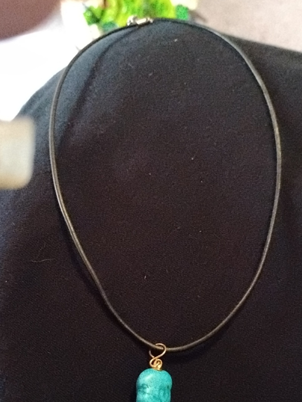 Raw Turquoise On A Black Leather Chain